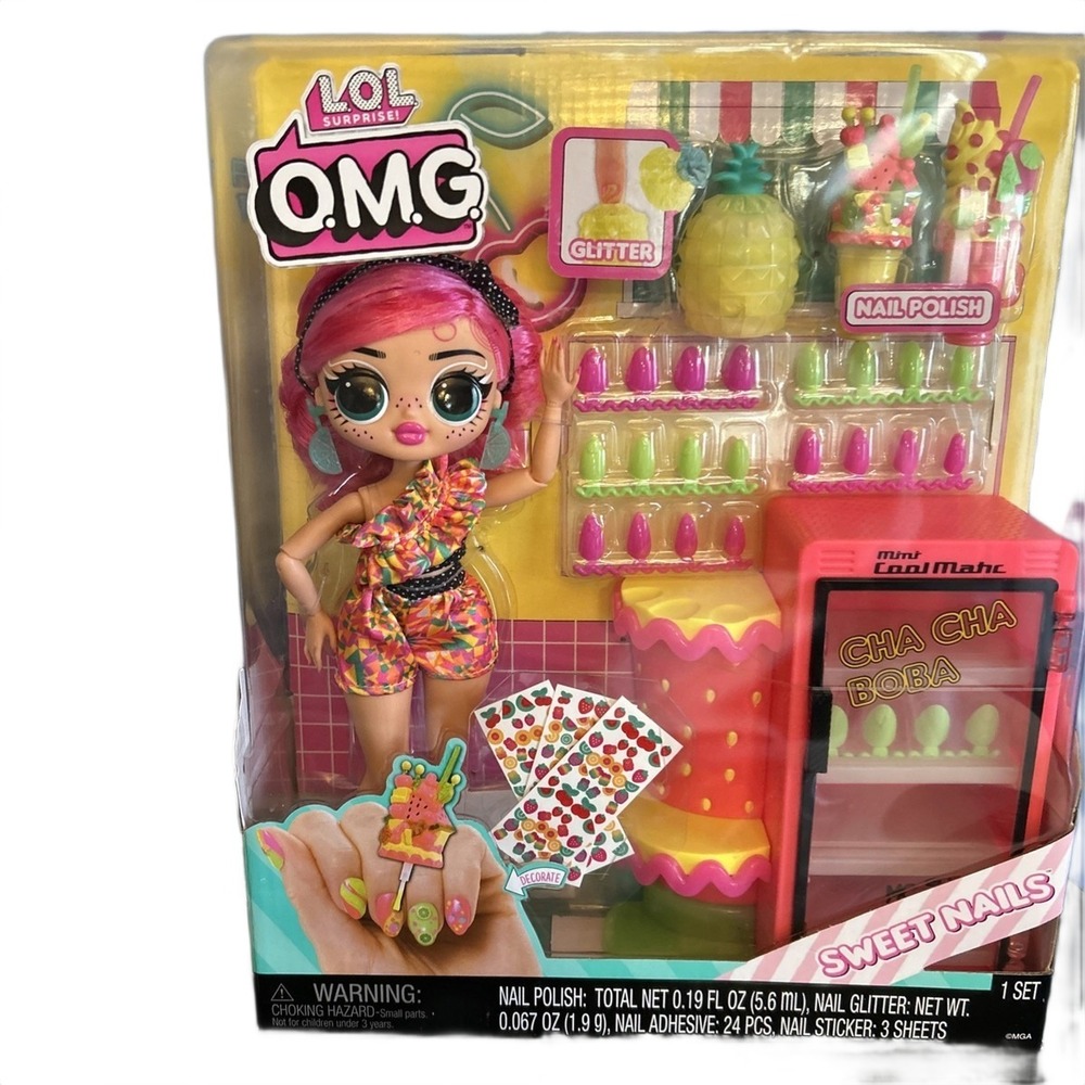 LOL Surprise OMG Sweet Nails Fashion Doll, Pinky Pops Fruit Shop, 15 Surprises